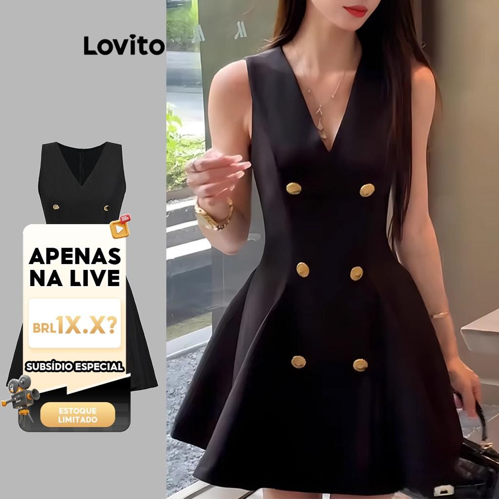 (LIVE STREAM SALE) Lovito Vestido casual simples com botões para mulheres L104ED518 - Women Clothes