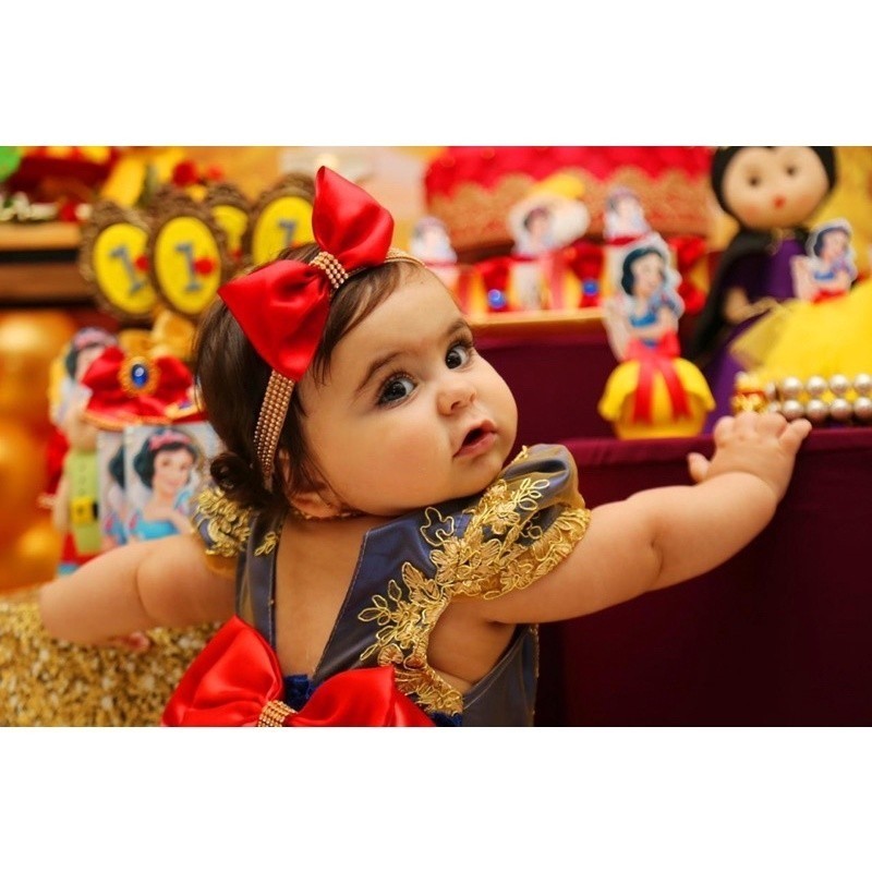 Tiara Infantil Branca de Neve  Laço em Pé  Vermelho  Princesa e Fantasia