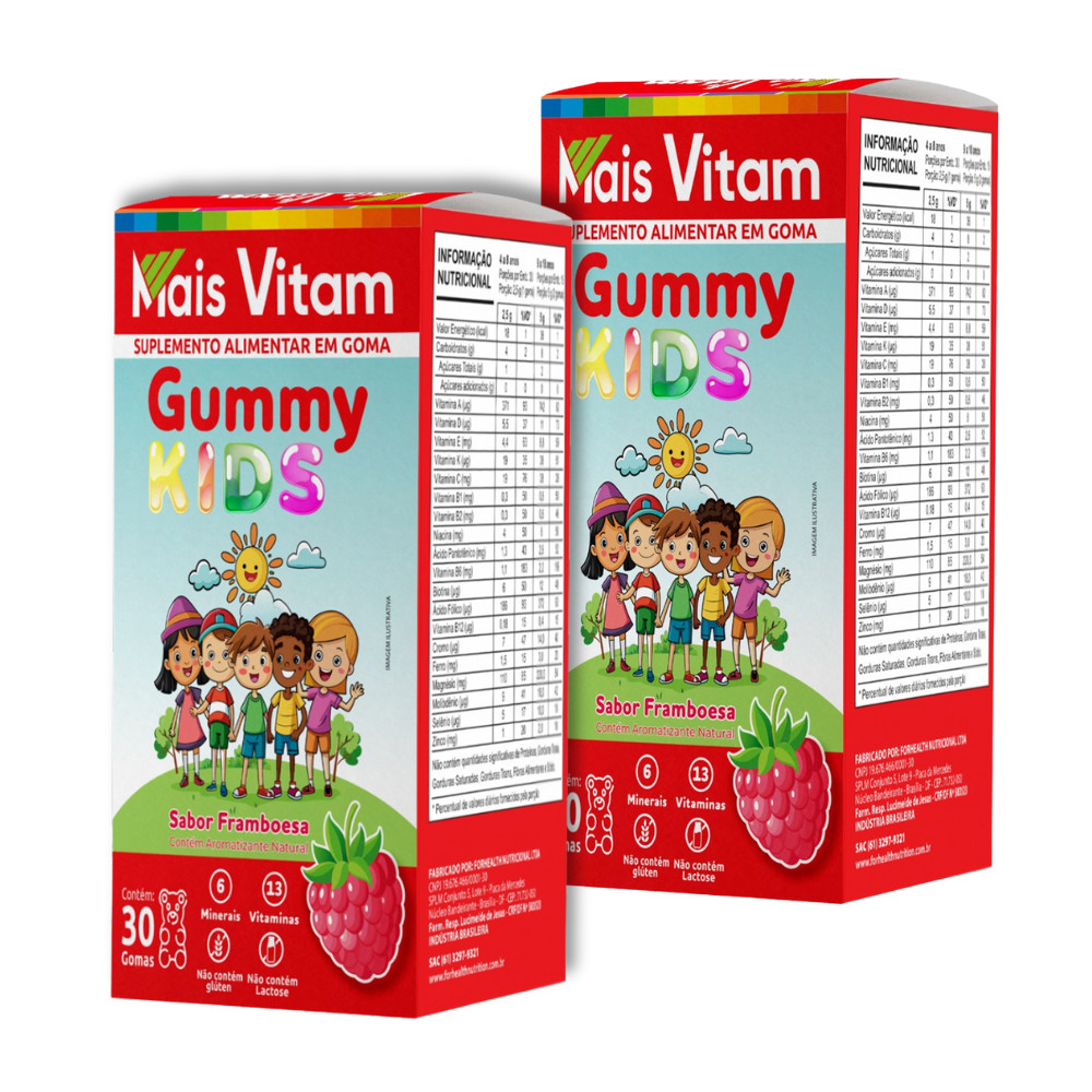 Kit 2 Uni Gummy Kids Mais Vitam Framboesa - 30 Gomas