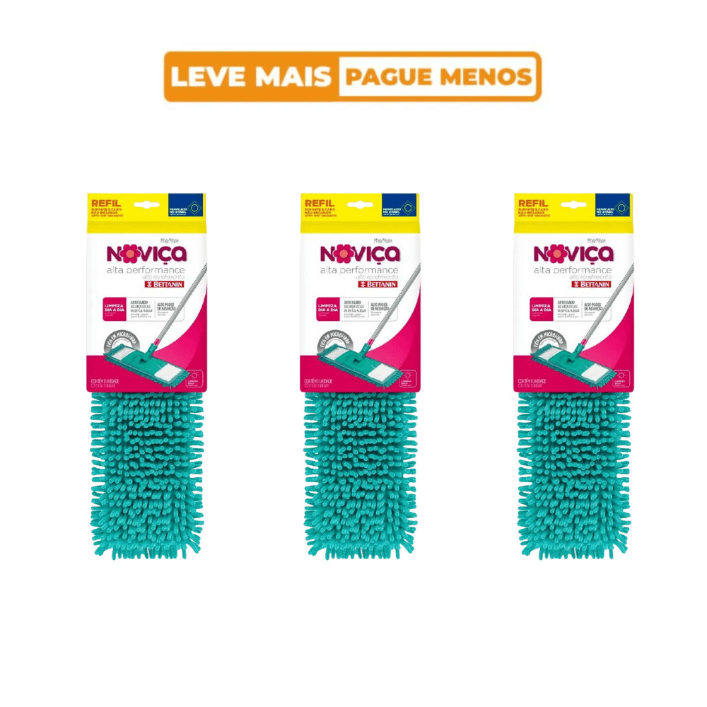 Kit Refil Mop Alta Performance 3 unidades Noviça Bettanin em Oferta na Shopee