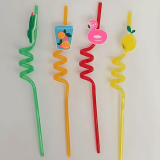 Canudo Espiral Rigido Colorido - Tropical - 27cm - 4 unidades - Rizzo em Oferta na Shopee