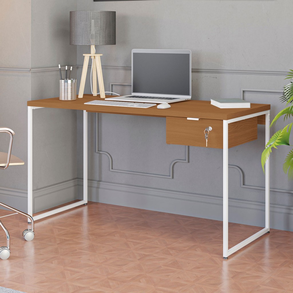 Mesa Escrivaninha Cális 1 Gaveta Canela/Branco - Kappesberg