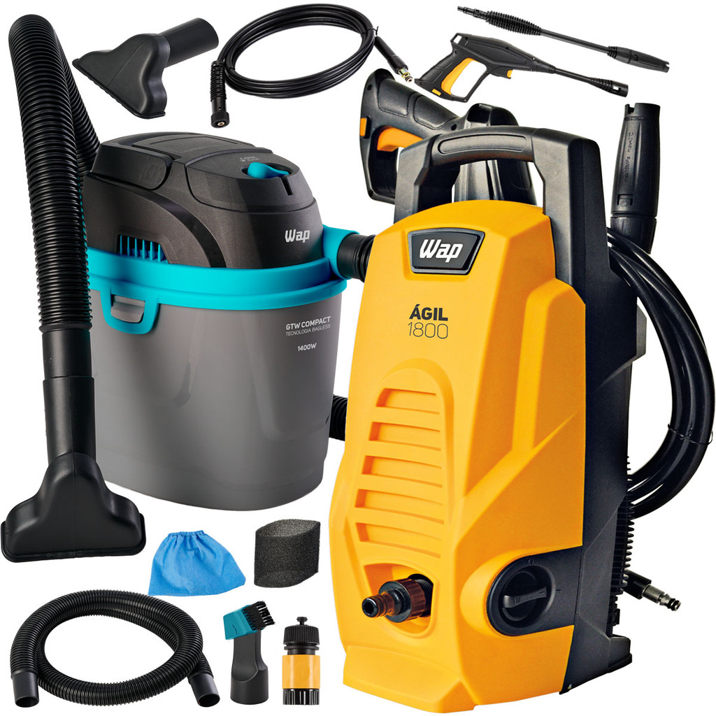Kit Limpeza Lavadora de Alta Pressão Ágil 1400W Potente com Aspirador de Pó e Água WAP