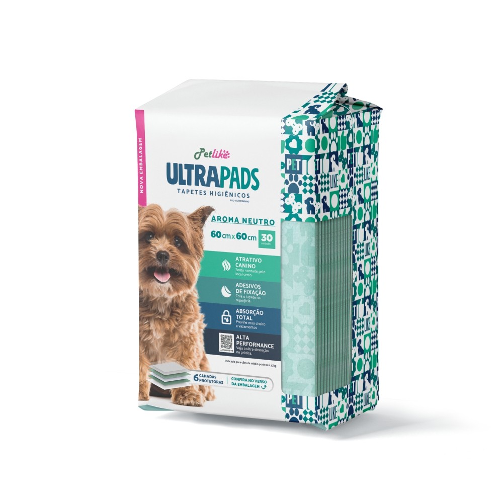 Tapete Higiênico para Cães Ultra Pads 60x60cm 90 Un Neutro Natural Petlike Original — imagem 2 de 2
