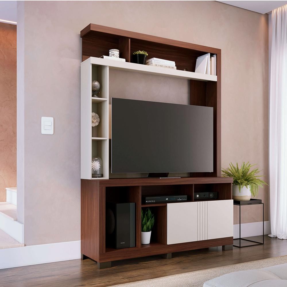 Home Estante para TV até 50 2 Portas MDP/MDF 190cm Nichos Laterais Brogy Nogueira/Off White G73 - Gran Belo em Oferta na Shopee