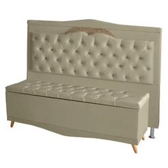 Kit Cabeceira De Cama Box E Calçadeira Baú Madri Casal 140 Cm Suede Bege Do Lar Móveis E Decoração