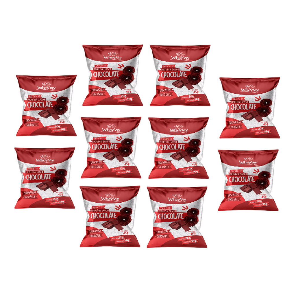 10x Biscoito Fit Chocolate Com Whey Protein - 45g - Wheyviv