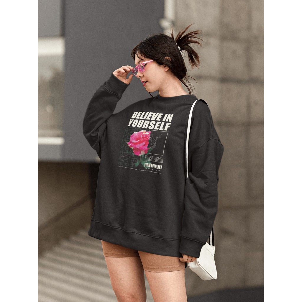 Moletom Blusa de Frio Básico Estiloso Feminino Estampado Gola Redonda Confortável 100% Algodão - Believe In Yourself
