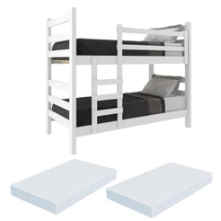 Beliche Madeira Maciça - vira 2 Camas - com Colchões Inclusos Dubai Multimóveis CR4158 Branco