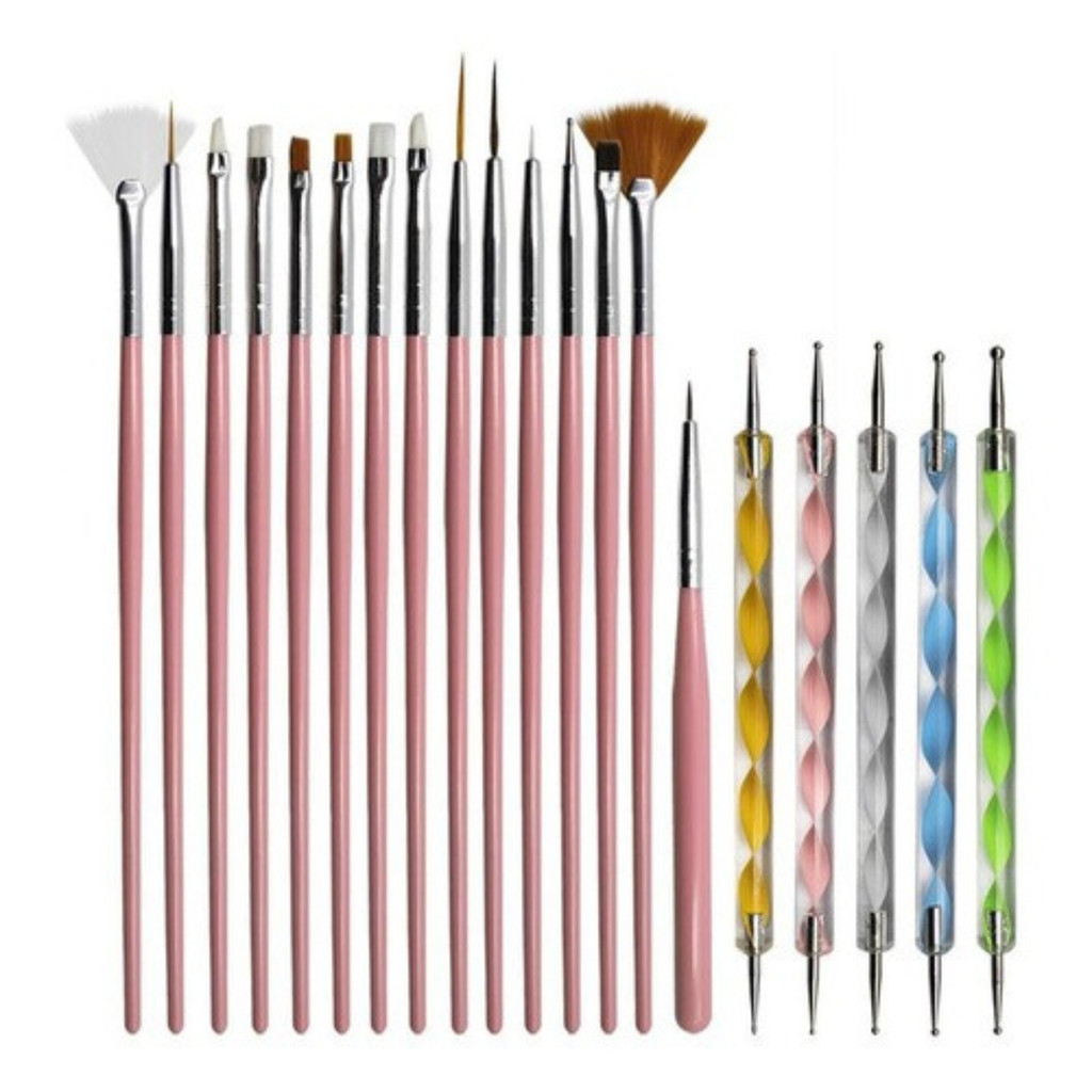 Kit 15 Pincéis + 10 Boleadores Em 5 Pincéis Manicure Desenho 29S em Oferta na Shopee