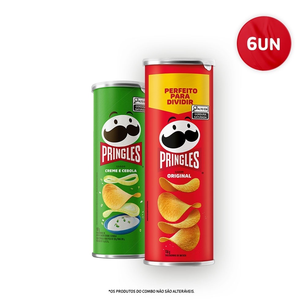 Combo Batata Frita Pringles Original 134g e Creme & Cebola 109g 6 unidades
