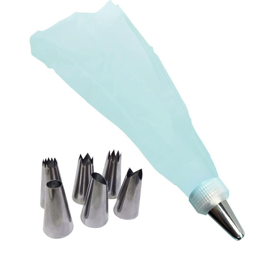 Kit Confeiteiro com 6 Bicos em Inox Saco de Confeitar e Adaptador