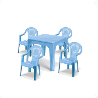 Mesa Infantil Azul com 4 Cadeiras Poltroninha Kids – Mesinha e Cadeirinhas Infantis para Brincar e Estudar