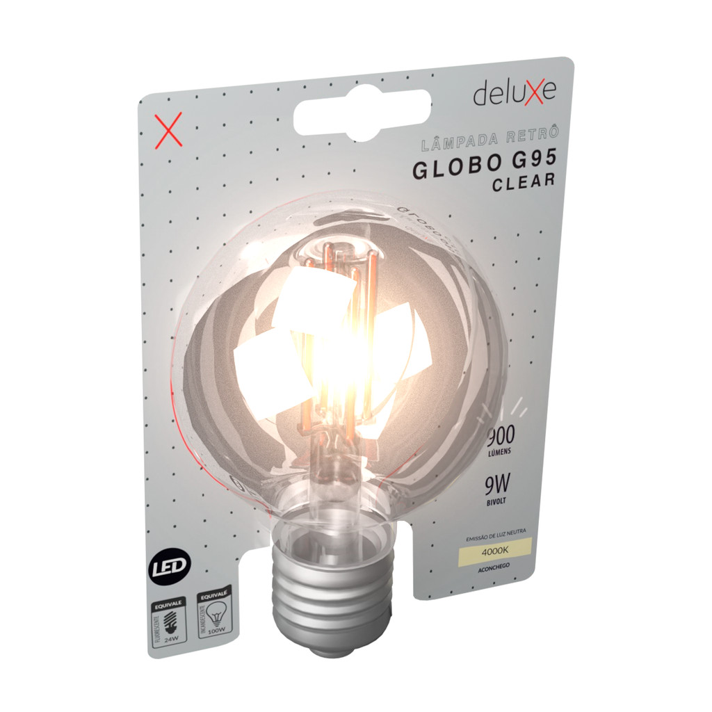 Lampada Led Globo Retro Clear G95 9W 900lm 4000k E27 Deluxe em Oferta na Shopee