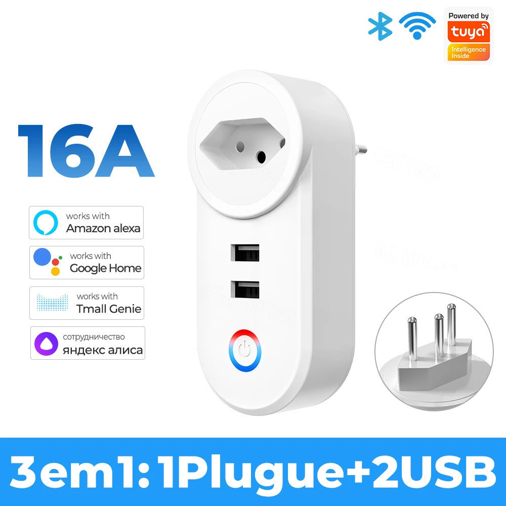 Tomada Wifi Inteligente Smart 16A Dois USB APP Automação Residencial em Oferta na Shopee
