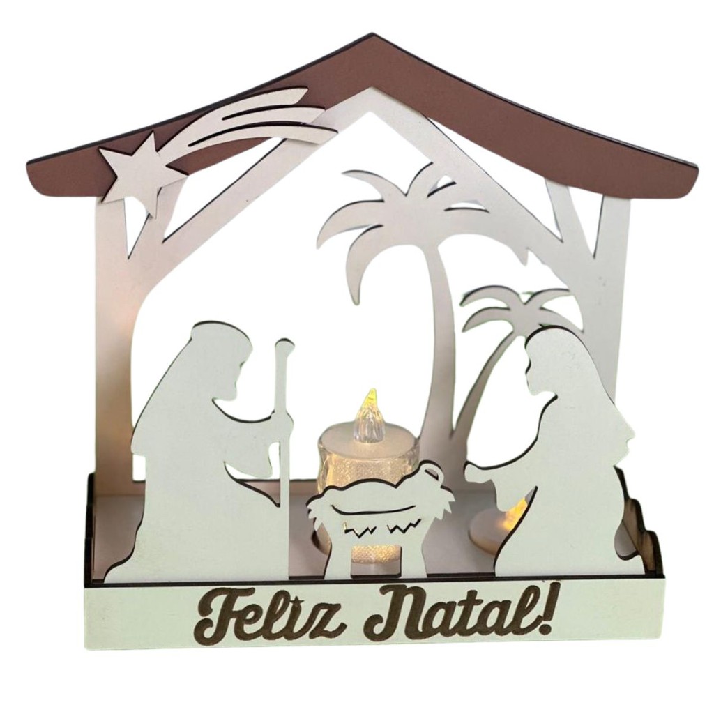 Placa Mdf Madeira Decoração Enfeite de Mesa Natalino Natal Presépio Prezépio Feliz Natal