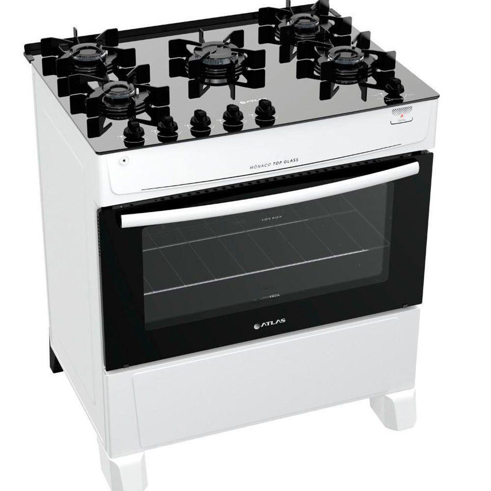 Fogão De Piso Atlas 5 Bocas Monaco Acendimento Automático Top Glass Branco Bvolt em Oferta na Shopee