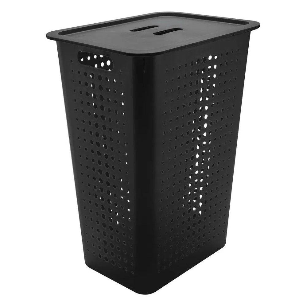 Cesto De Roupa Preto 47 L Com Tampa 41 X 31 X 55 Cm em Oferta na Shopee
