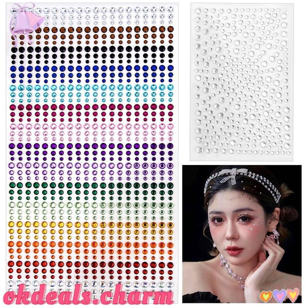 Patches De Olhos CHARM , Acessórios De Maquiagem Facial Em Cor Arco-Íris De Strass , Bastão Para Cabelo DIY