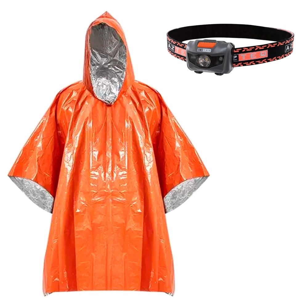 Poncho de Emergência Aluminizado + Lanterna de Cabeça Katori