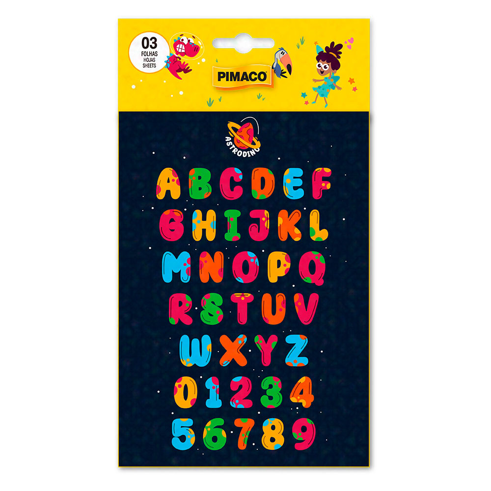 Etiqueta escolar Astro Dino Letras com 108 unidades Pimaco - Stationery