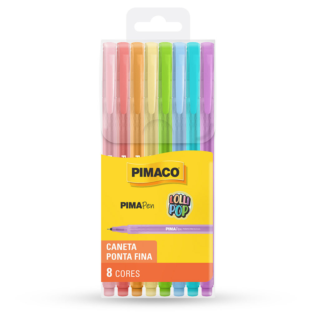 Caneta hidrográfica Pima Pen Lolipop 8 cores Pimaco em Oferta na Shopee