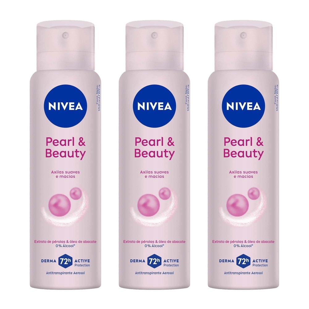 Kit 3 un Desod Aero Nívea Feminino Pearl E Beauty 150ml em Oferta na Shopee