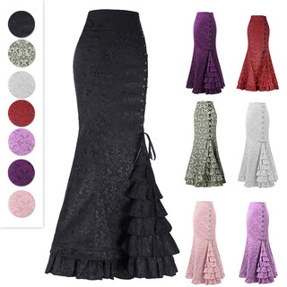Saia europeia e americana de estilo gótico feminino saia preta preta escura saia longa jacquard subcultural de rabo
