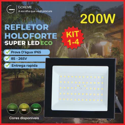 Holofote Refletor Led ECO Pro 200W Branco Frio 6500K Branco Quente Verde| IP65 | Luz Econômica | Para Jardim