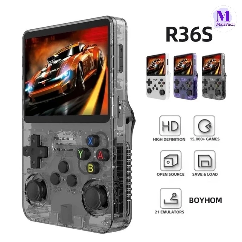 A pronta entrega console portátil R36S 64g Linux tela IPS 3.5 polegadas + de 15000 jogos vídeo game