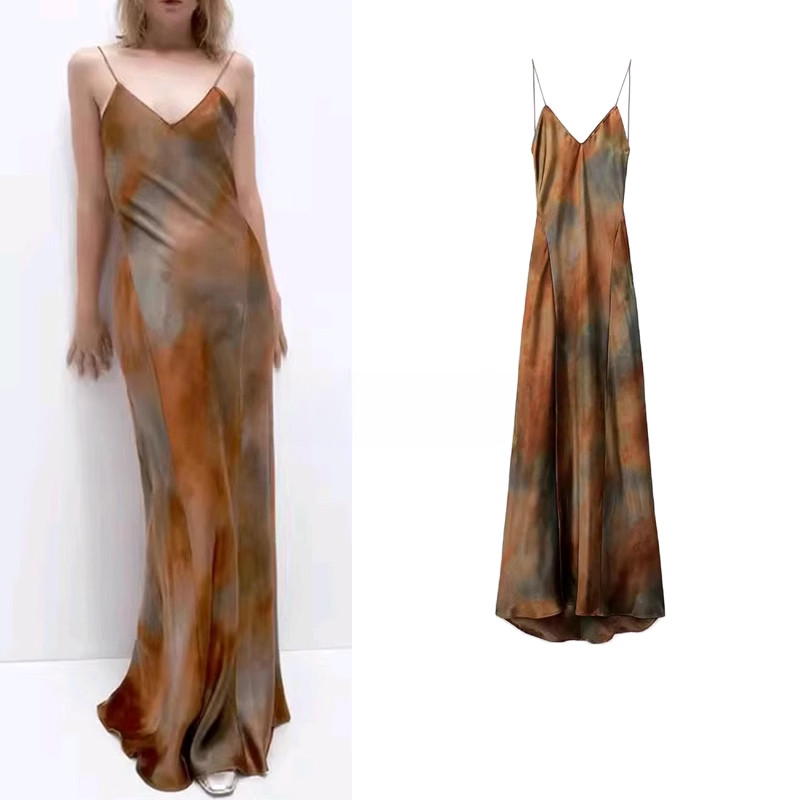 Za Primavera Verão Novo Produto Vestido Feminino com Textura de Cetim de Seda Estampado 8025438 em Oferta na Shopee