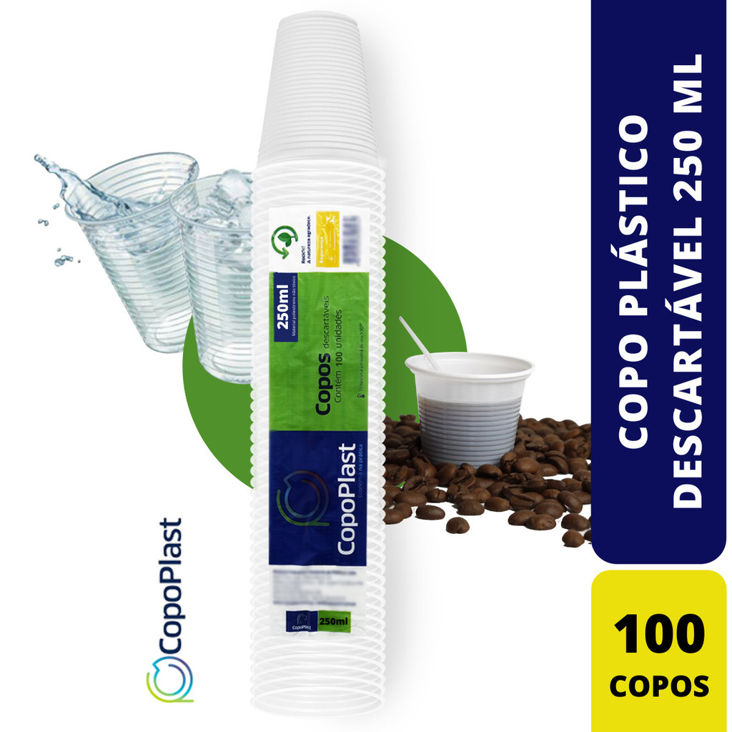 Copo Descartável Plástico 250 Ml Ps Descartável Com 100 Unidades