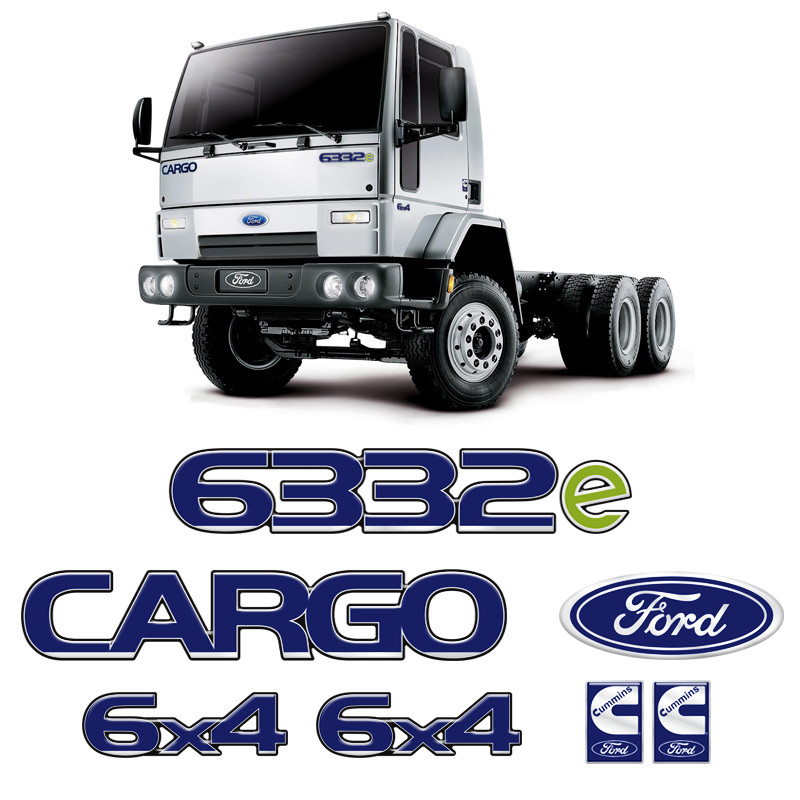 Kit Adesivos Cargo 6332e Cummins 6x4 Emblemas Caminhão Ford