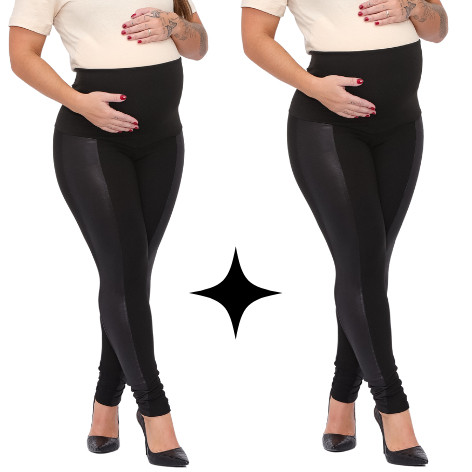 KIT 2 Calças Montaria Gestante Legging Montaria Cirre Maternidade Pretas Super Zero Transparencia