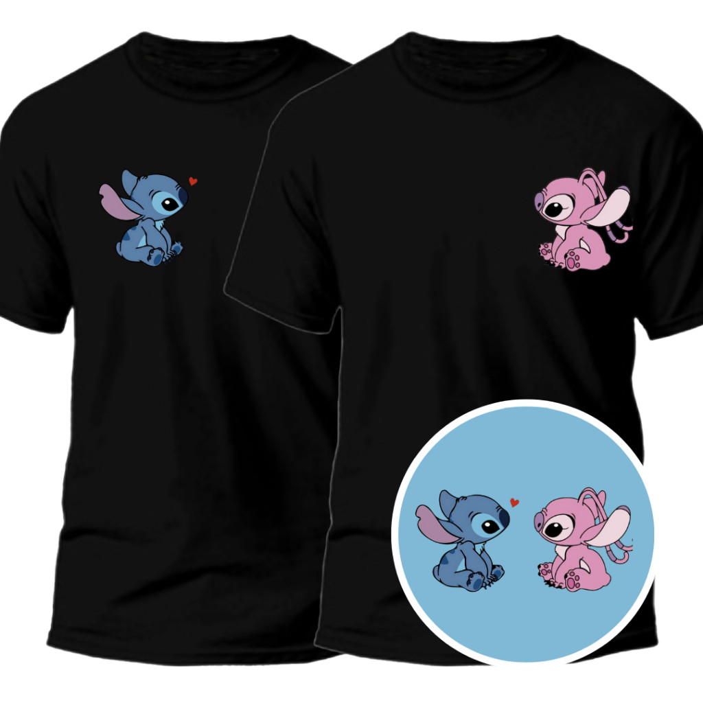 Kit Camiseta Casal 100% Algodão Lilo e Stitch Presente Namorados Amor Criativo Premium