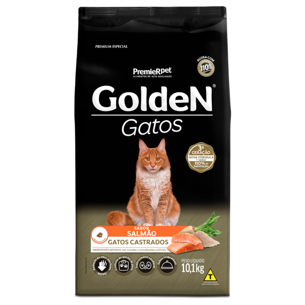 Ração GoldeN gatos adultos castrados salmão 10,1kg em Oferta na Shopee