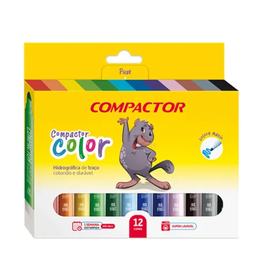 Pincel Atômico 12 Cores Gigante Compactor Color com Escrita Suave e Cores Vivas para Uso Criativo em Oferta na Shopee