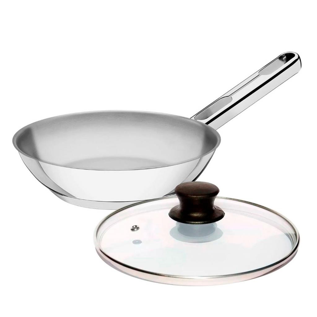Frigideira Tramontina Allegra 20cm Aço Inox Indução e Tampa em Oferta na Shopee