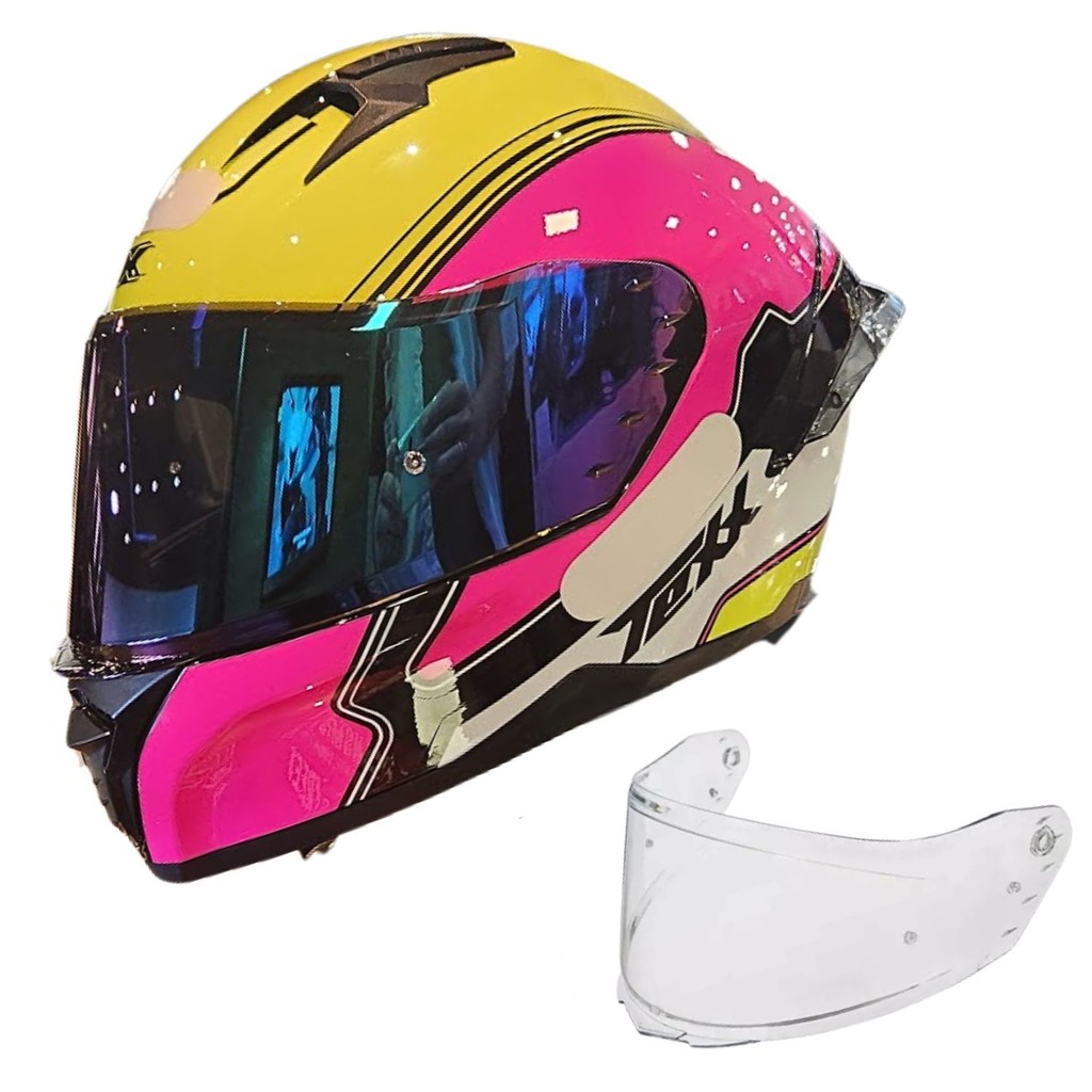 Capacete Texx Raptor Hornet rosa + Viseira Espelhada Camaleao + Spoiler