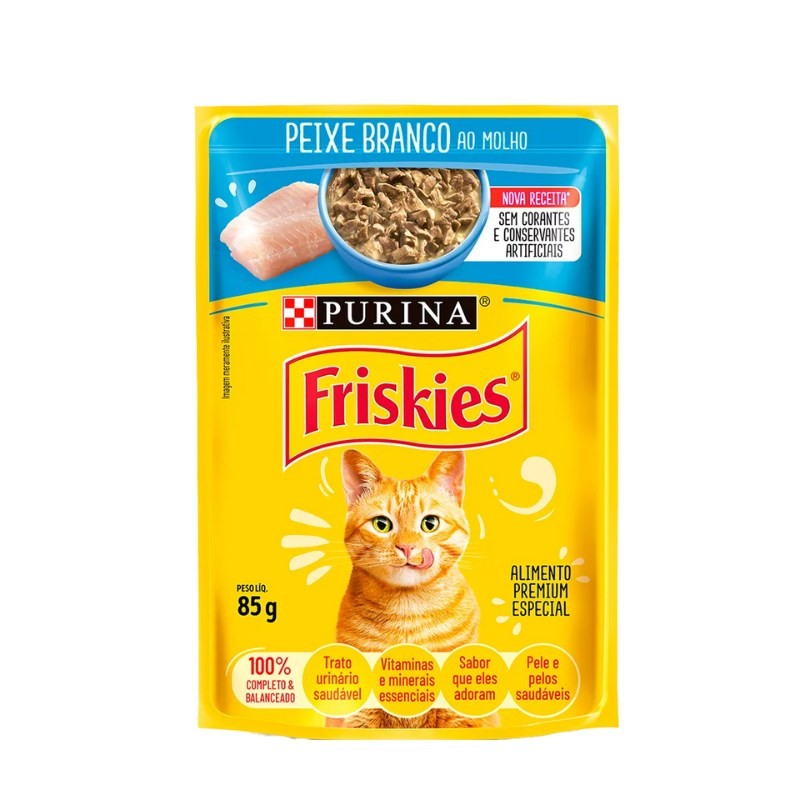 Sachê Friskies Gatos Adultos Peixe Branco ao Molho 85G