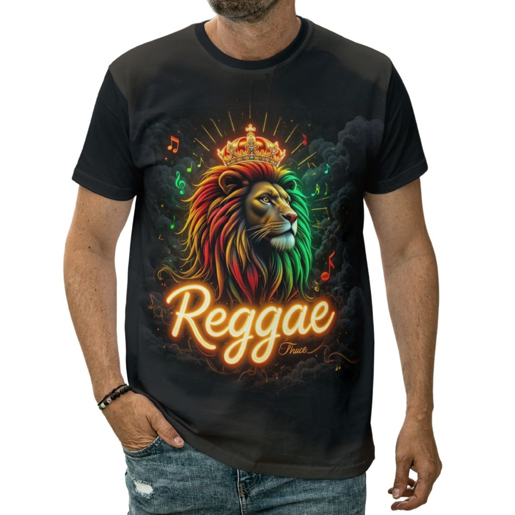 Camiseta Reggae Jamaica Música Leão Rastafari Energia