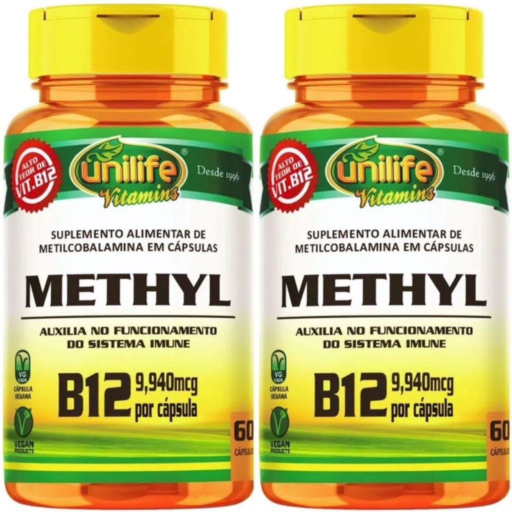 Kit 2 Vitamina B12 Metilcobalamina 120 Caps Vegano Unilife em Oferta na Shopee