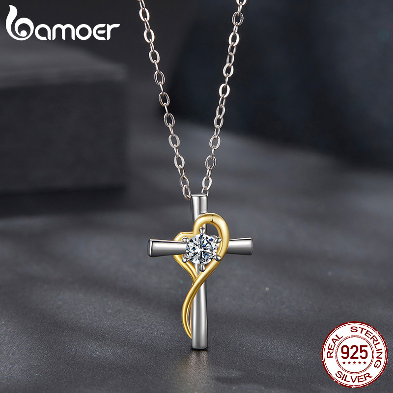 Bamoer 925 Sterling Sliver Colar Moissanite Cross Design Moda Joias Presentes Para Mulheres · foto 2