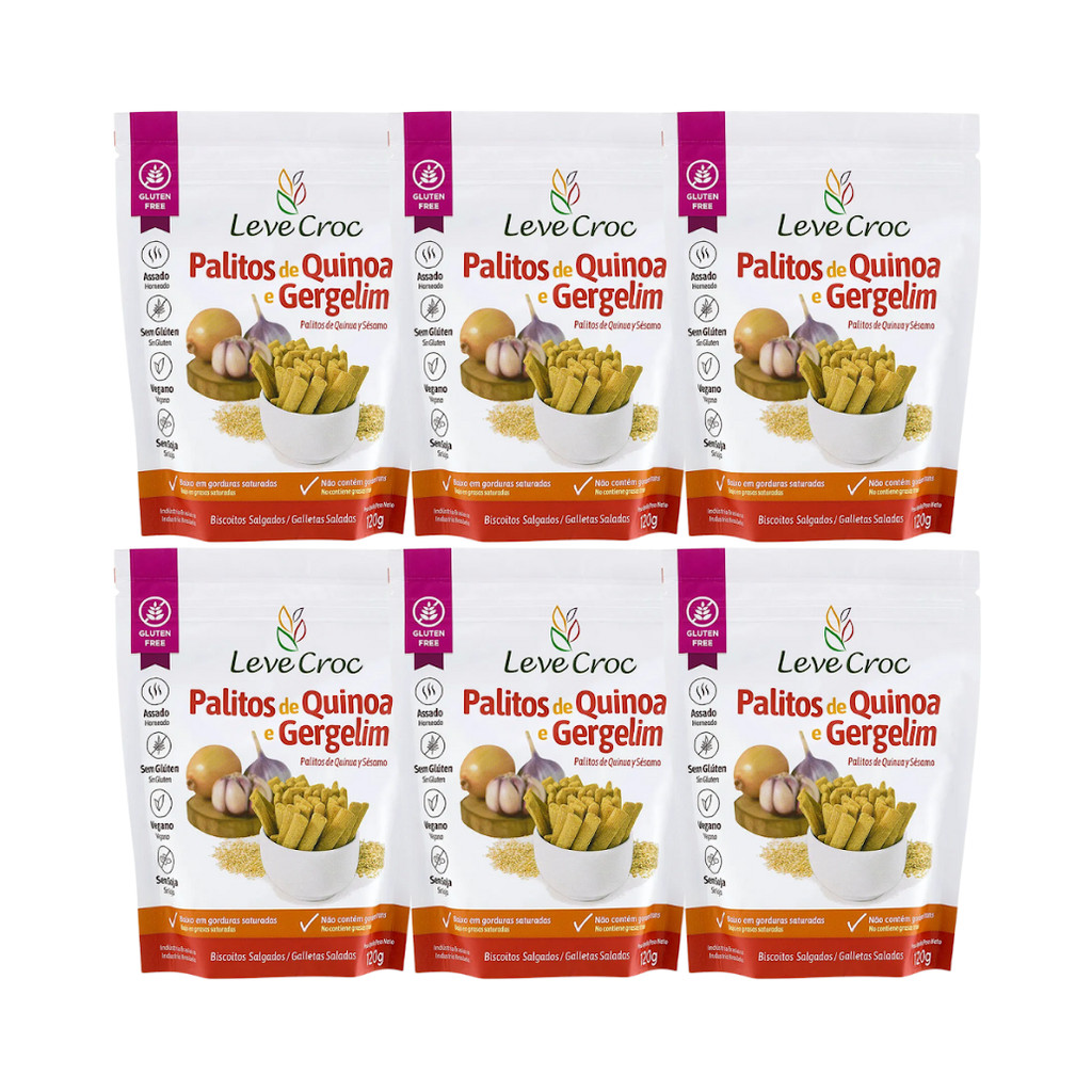 Kit com 6 pacotes de Palitos de Quinoa e Gergelim sem Glúten de 120g cada - Leve Croc