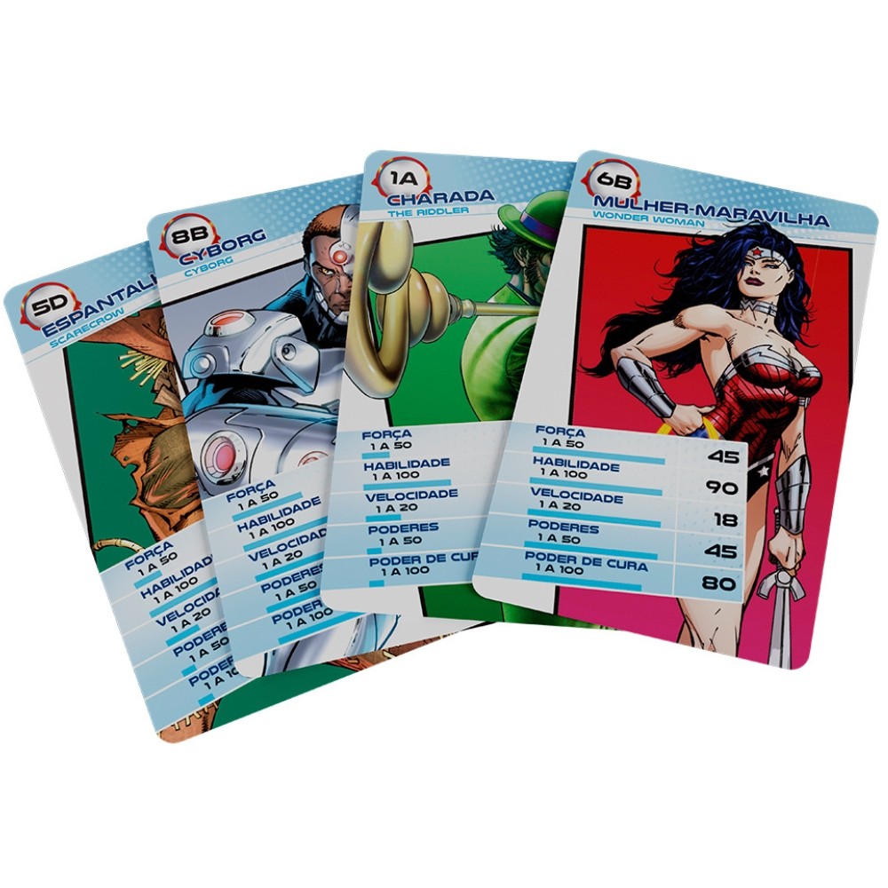 Detalhes do SUPER TRUNFO LIGA DA JUSTIÇA 32 CARTAS GROW HERÓIS SUPERMAN BATMAN AQUAMAN MULHER MARAVILHA FLASH