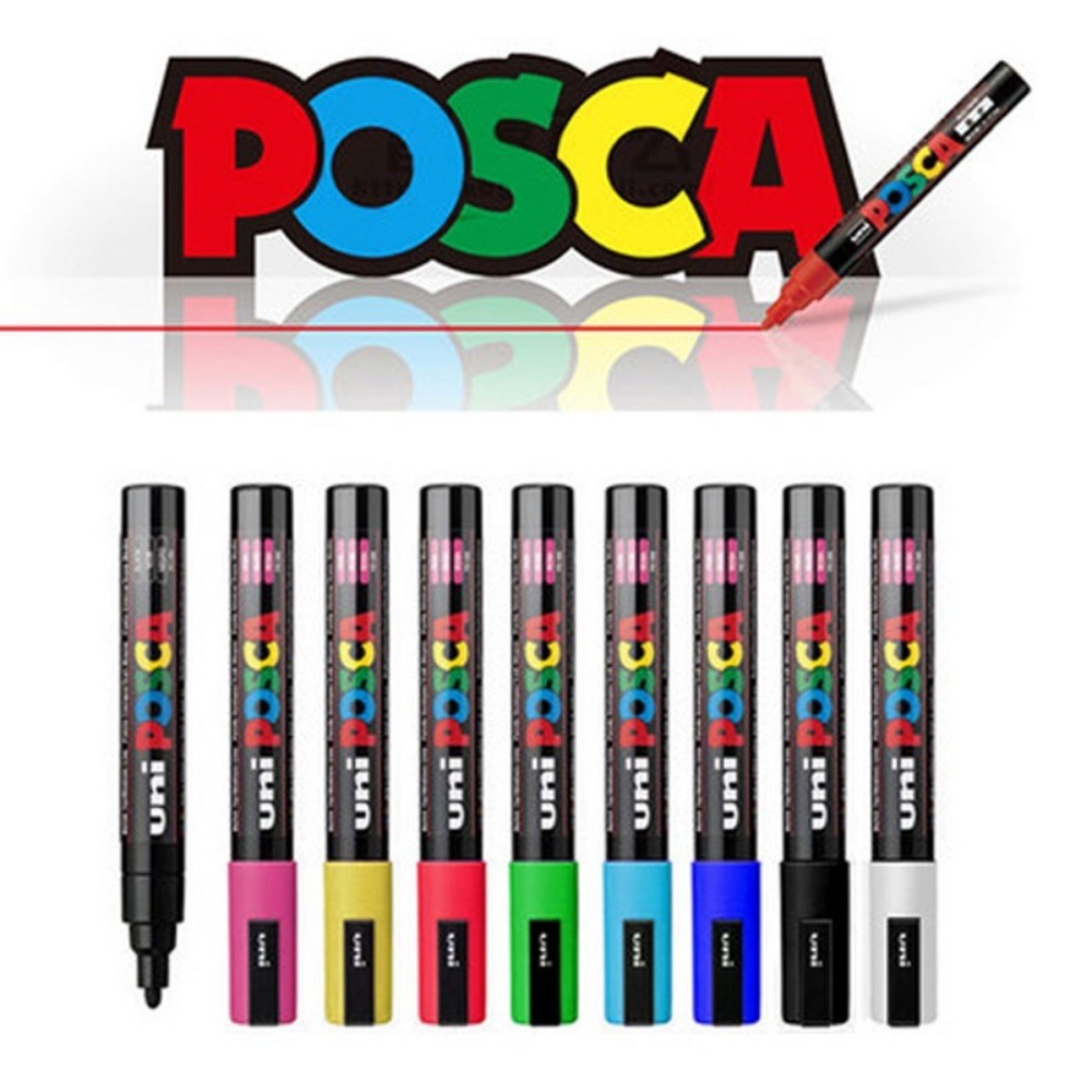 Conjunto De Marcadores Coloridos Uni Posca 5M , À Prova D'água E Em Camadas Após A Secagem , Kit De Canetas Estéticas De