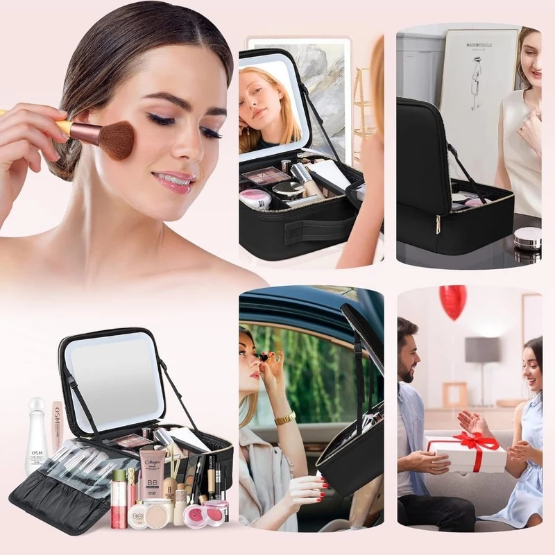 Kit Profissional de Maquiagem com Espelho e Luz Led e Paleta — foto 4