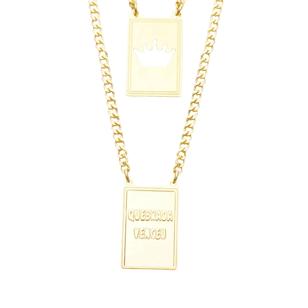Escapulário Quebrada Venceu de Ouro 18k Grumet 2mm 70cm Corrente Masculina Banhado a Ouro