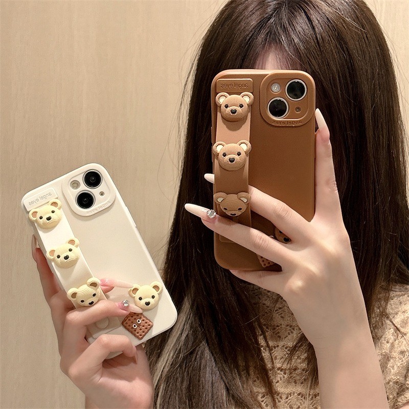 Capa Macia Com Alça De Pulso De Biscoito De Urso De Desenho Animado 3D Para Samsung A27 A37 A57 A17 A07 A56 A26 A16 A06 