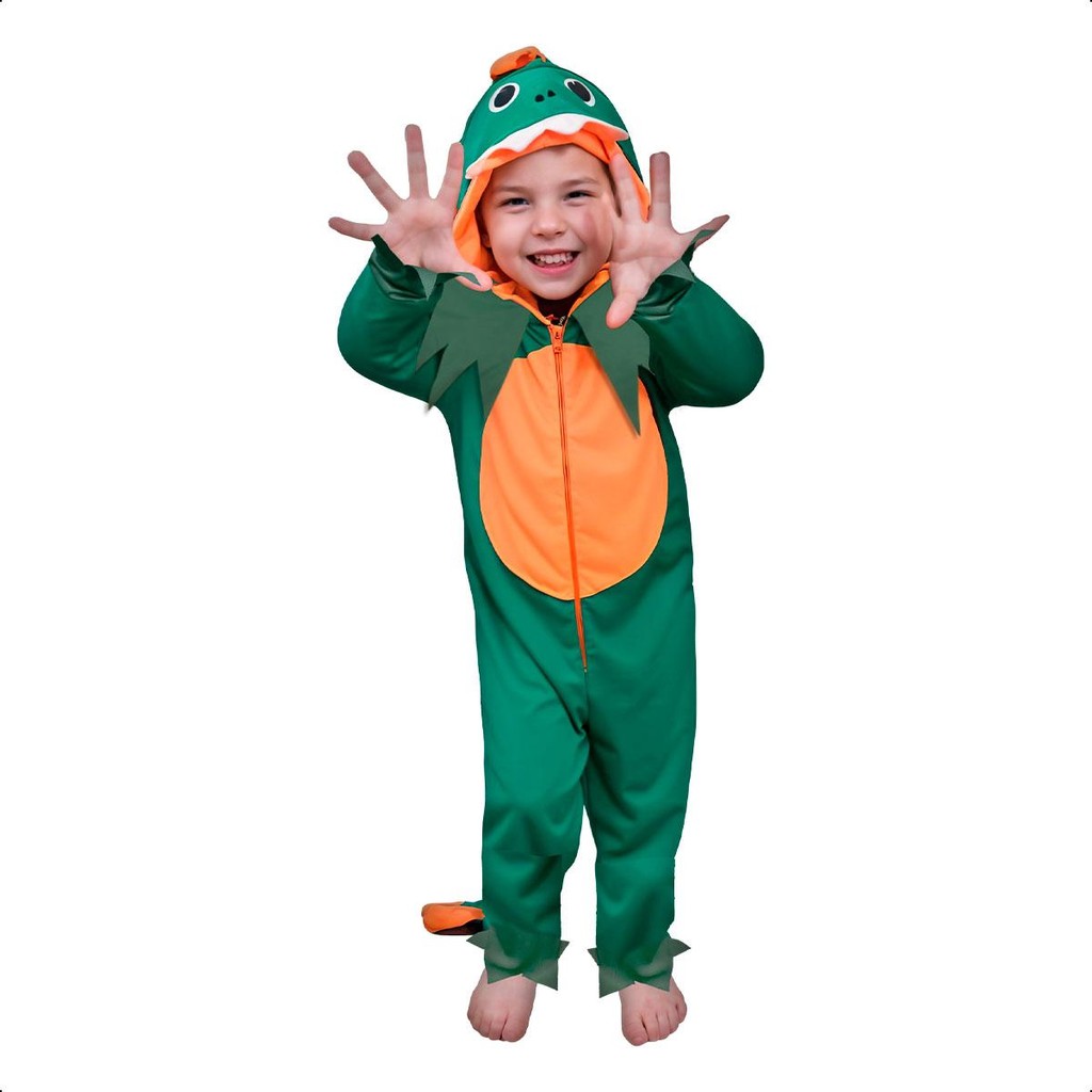 Fantasia Dinossauro Infantil Verde Longo Com Capuz e Rabo em Oferta na Shopee